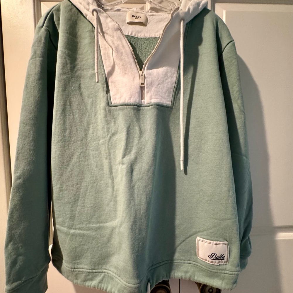 Bally Women’s Mint Green Zip-Up Sweatshirt with White Details in 100% cotton